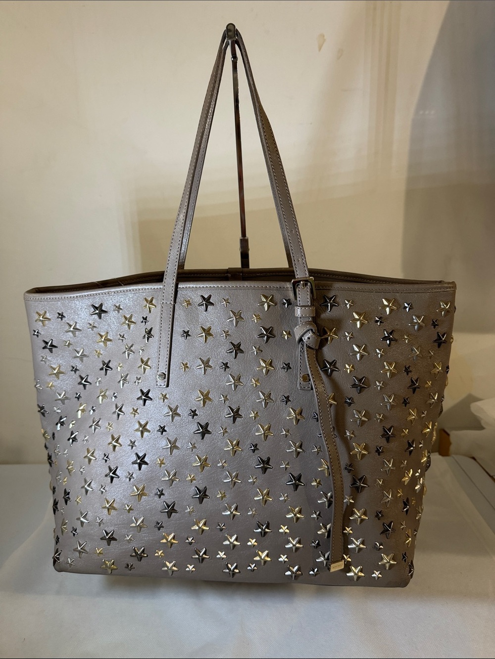 Jimmy Choo Iconic Stud-Embellished Taupe Tote Bag - Chic Everyday Carry